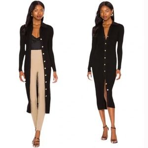 ALICE + OLIVIA Alcina Long Sleeve Button-Up Rib Knit Midi Dress Duster Black XS